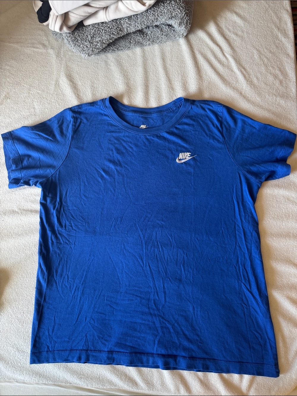 Nike Blue Crewneck Tee with White Swoosh Boys xl